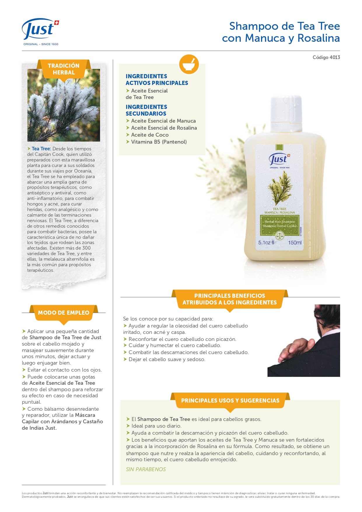 Ficha Shampoo de Tea Tree con Manuca y Rosalina Just